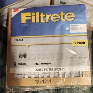 3M Filtrete BASIC Air Cleaning Filter 90 Day Airflow 12x12x1 (3 Pack)